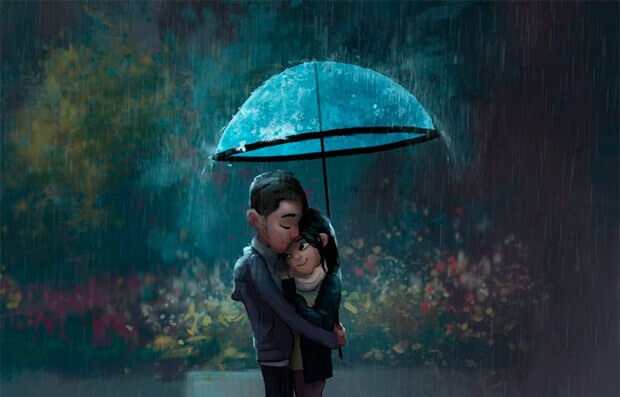 Paar-unter-Regenschirm