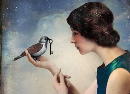 Maedchen mit Vogel