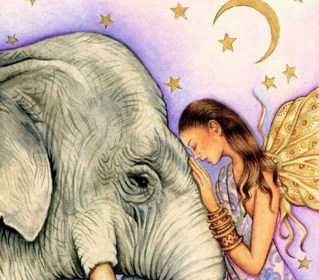 Frau und Elefant