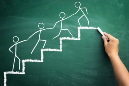 Menschenkette auf Treppe