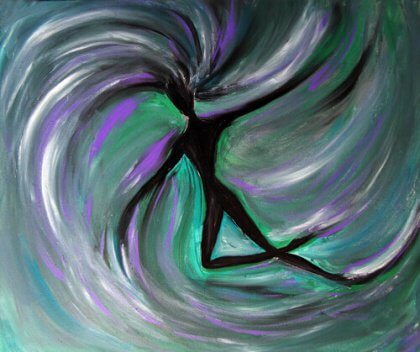 Schwarze Figur im Strudel