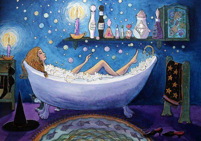 Frau in Badewanne