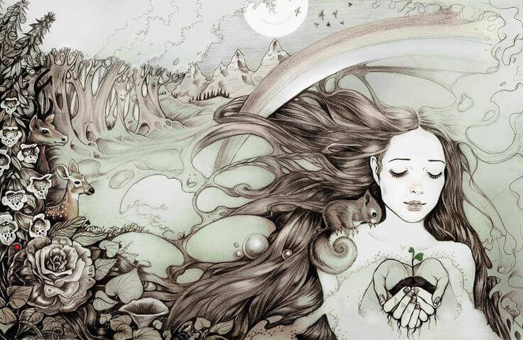 Junge Frau mit Pflanze in der Hand