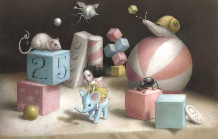 Maedchen umgeben von Gefahren