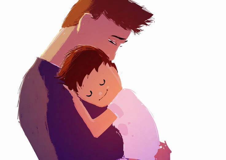 Umarmung Vater und Sohn