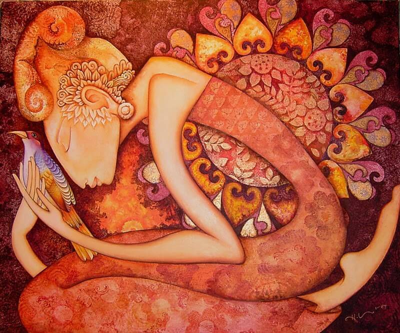 Frau-mit-Vogel-in-der-Hand