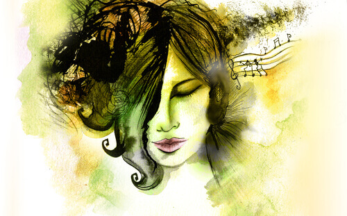 Frau hoert Musik