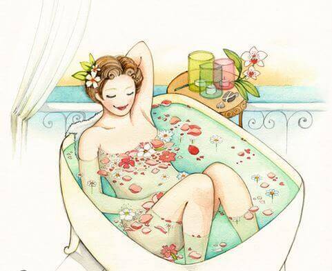 Frau in Badewanne
