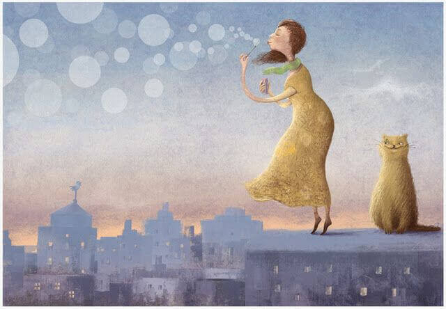 Frau-mit-Katze-und-Seifenblassen