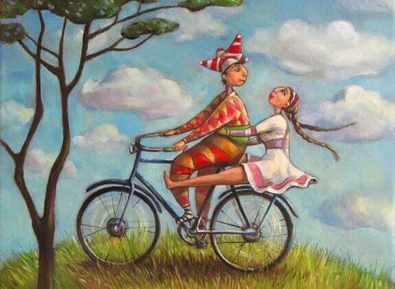 Paar auf Fahrrad