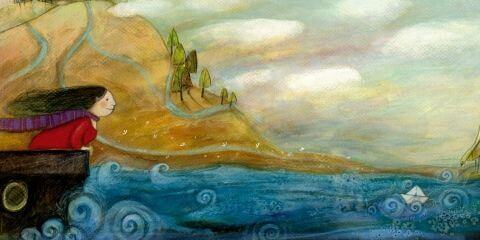 Frau-schaut-auf-Wellen