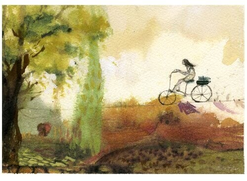 Kind-mit-Fahrrad-auf-Seil