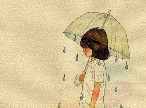Kind-unter-Regenschirm