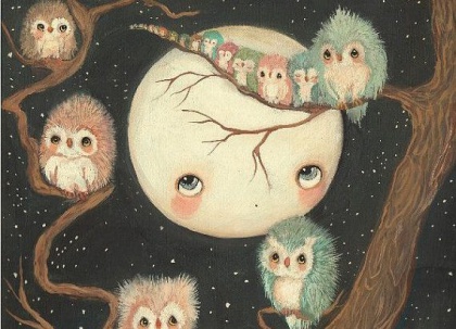 Mond und Eulen