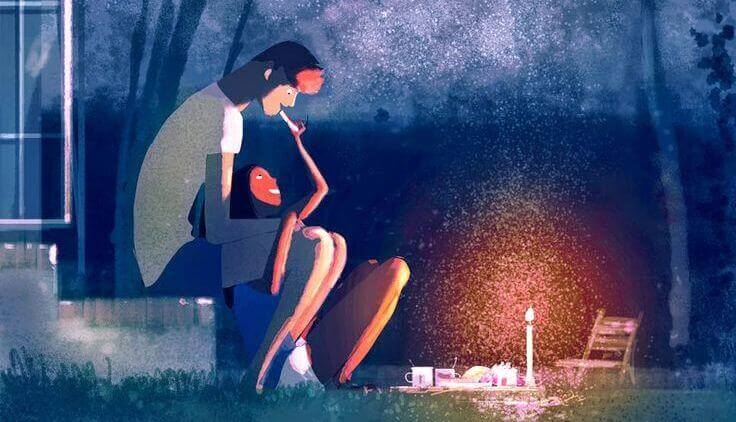 Paar-isst-im-Kerzenschein