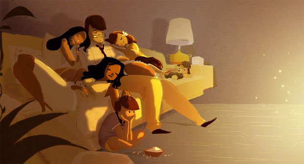 Familie-zusammen-auf-Sofa