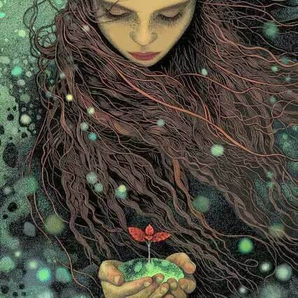 Frau mit Blume in der Hand