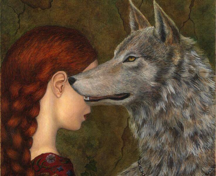 Frau und Wolf
