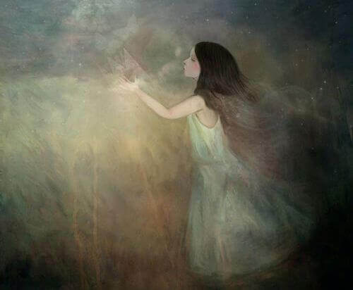 Frau vertreibt Traurigkeit