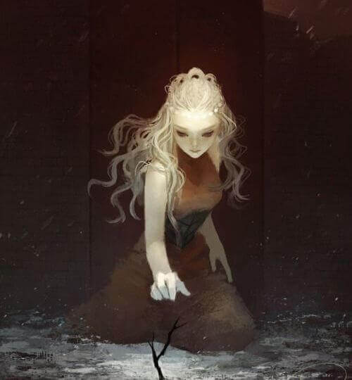 Maedchen-greift-nach-Ast-im-See