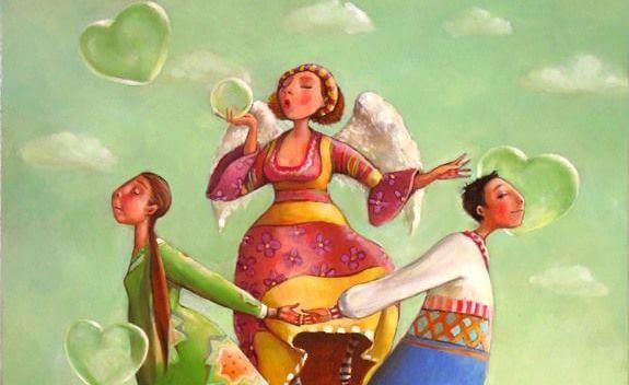 Menschen-mit-Seifenblasen-in-Form-von Herzen