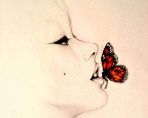 Schmetterling-auf-Lippe