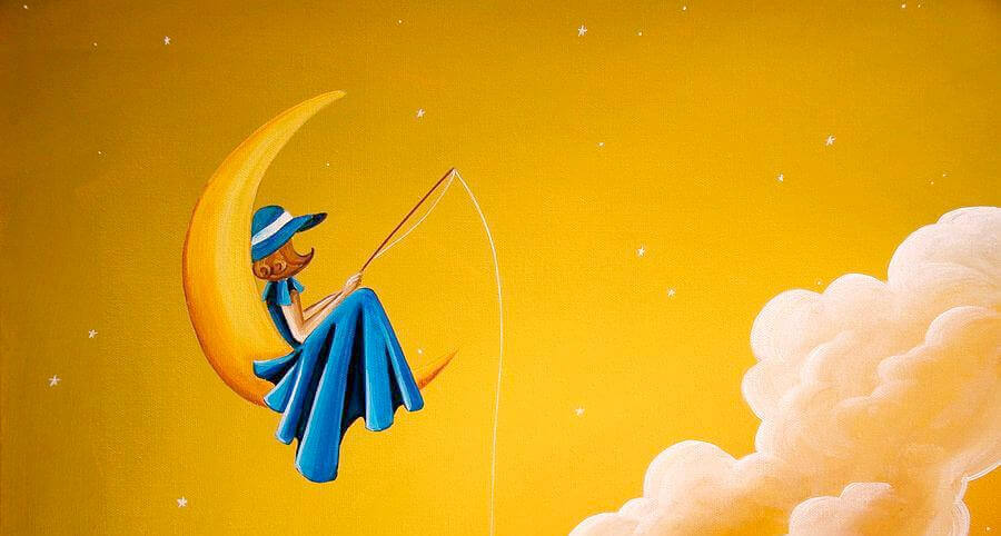 Auf dem Mond angeln und warten