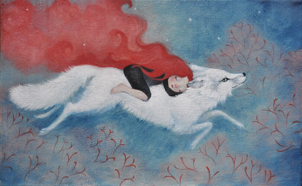 Frau mit Wolf