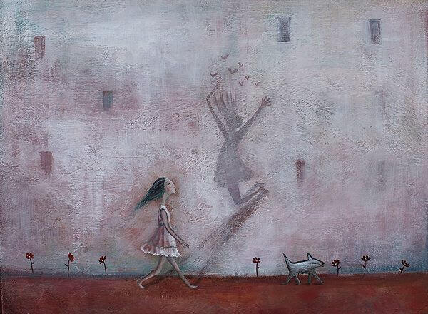 Maedchen mit Schatten an der Wand