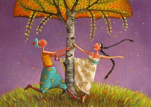 Paar tanzt unter einem Baum