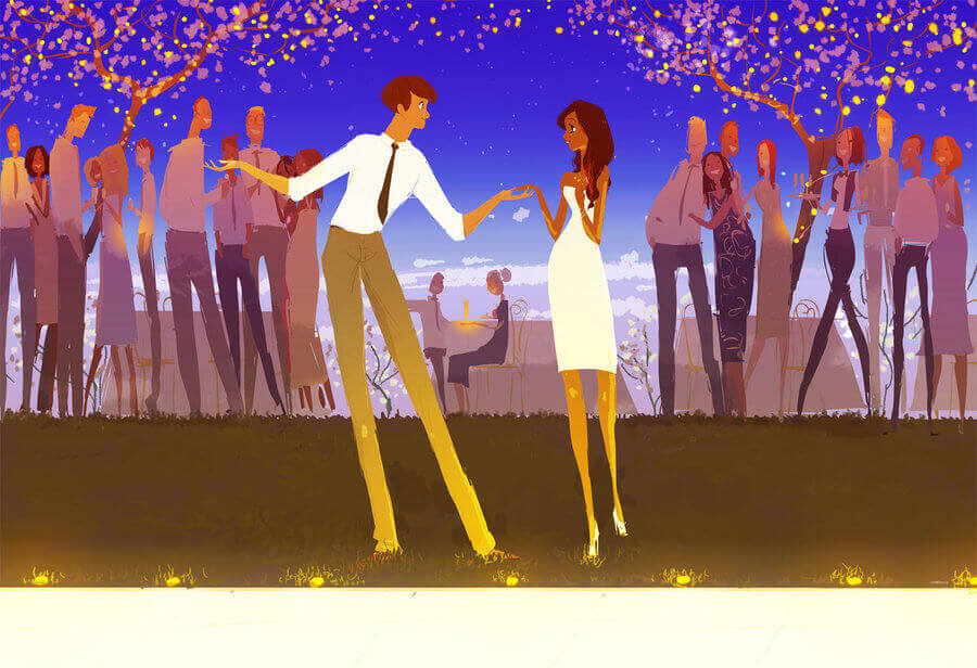 Mann bittet Frau um einen Tanz