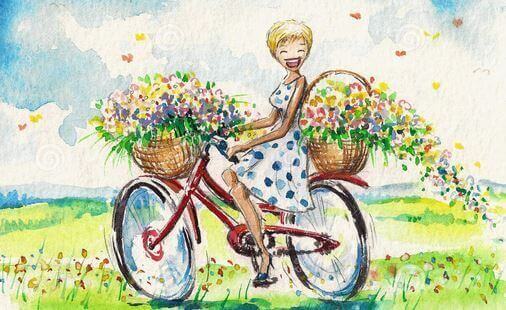 Lachende-Frau-auf-Fahrrad