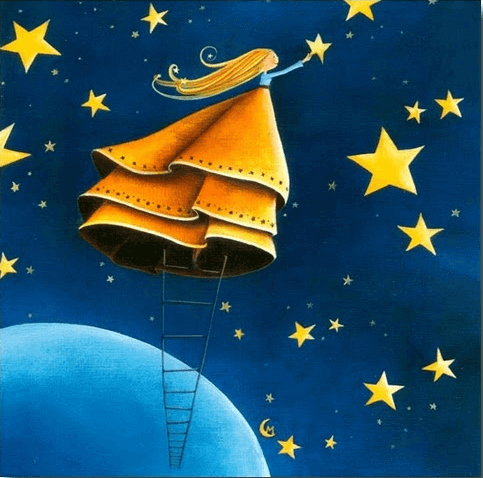 Mädchen greift nach den Sternen