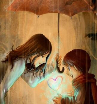 Mutter und Kind machen Entdeckungen unter dem Regenschirm