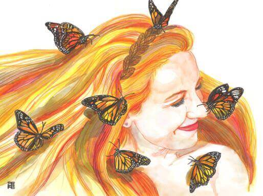 Frau mit Schmetterlingen weiß um ihren Wert
