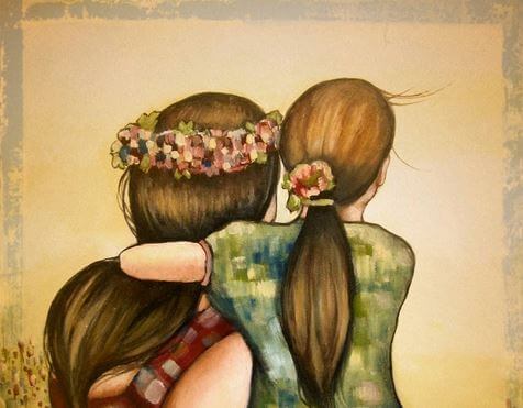 Mutter und Tochter schauen in die Ferne