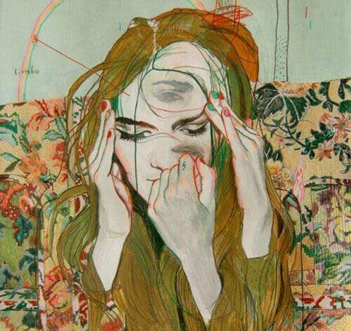 Doppeltes Gesicht und drei Hände