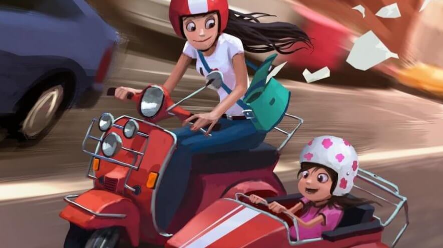 Mutter und Tochter fahren Motorrad