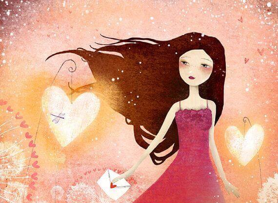 Frau mit Liebesbrief in der Hand