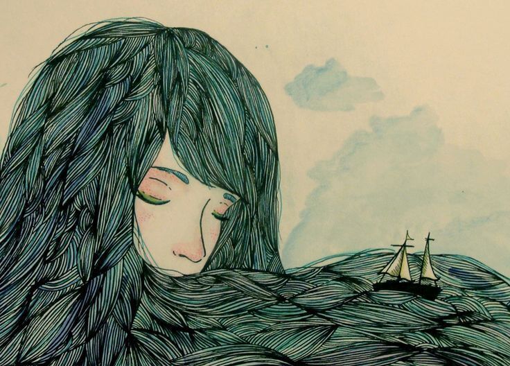 Haare einer Frau werden zum Meer