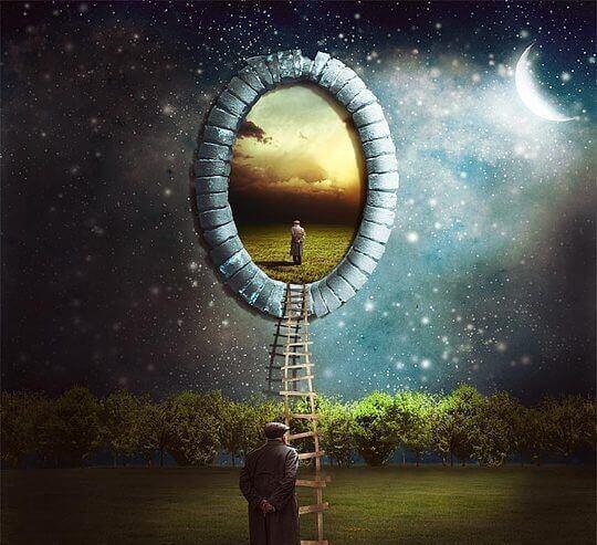 Mann geht ueber sein Denken hinaus