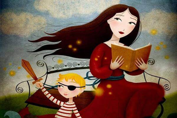 Mutter liest ihrem Kind ein Buch vor