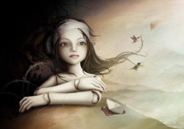 Nachdenkliches Mädchen und Kolibris