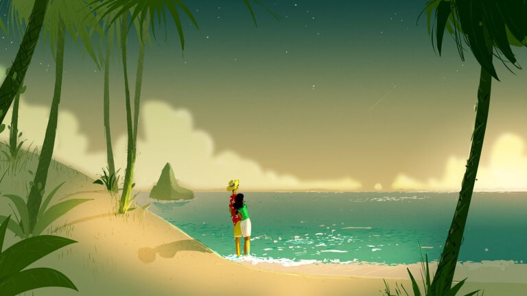 Pärchen umarmt sich am Strand