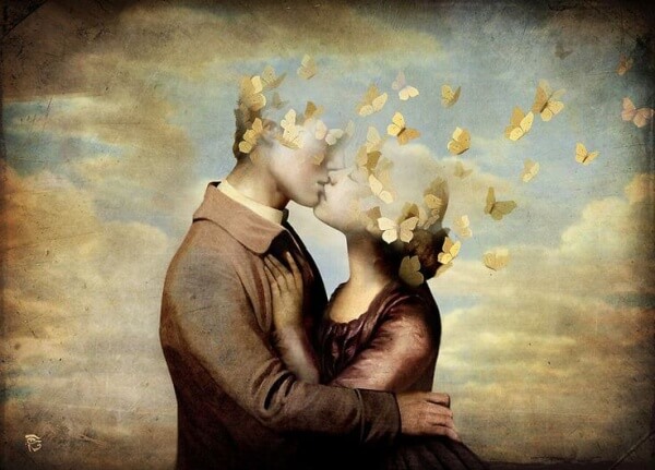 Köpfe gehen in Schmetterlingen auf