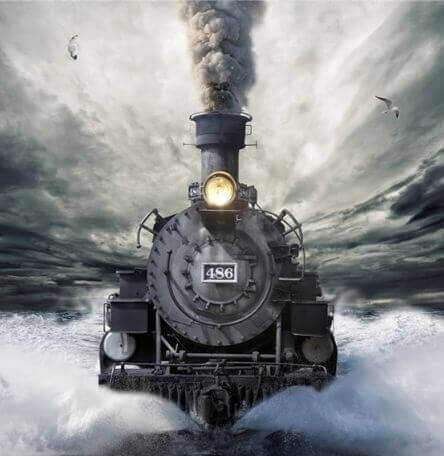 Lokomotive fährt durch das Wasser