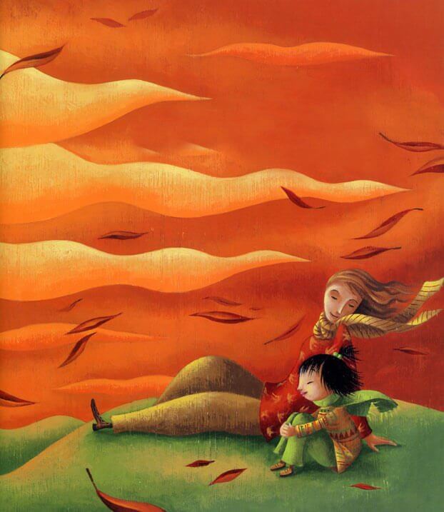 Mutter mit Kind auf Wiese