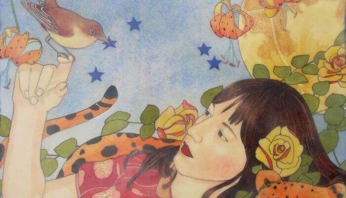 Zeichnung-Frau-mit-Vogel