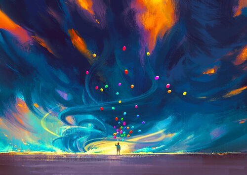 Eine-Person-mit-vielen-bunten-Ballons