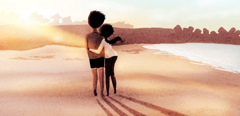 Paar-am-Strand-von-hinten